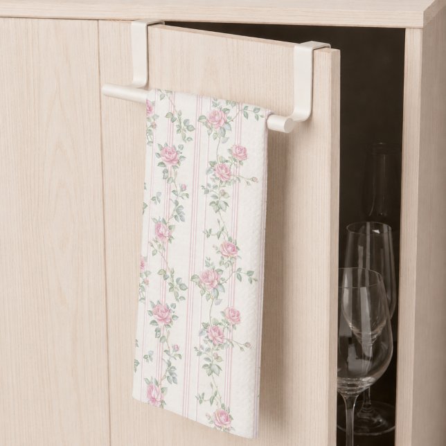 Torchons de cuisine à motif floral Rose rose (girly grandmillennial coquette cottagecore pink rose floral kitchen towel)