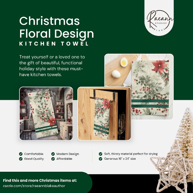 Torchons de cuisine à motifs floraux de Noël (Créateur téléchargé)