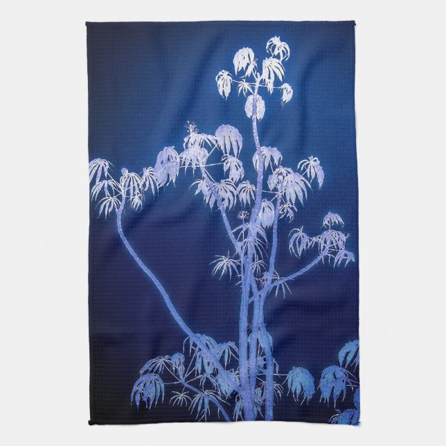 Torchons de cuisine à silhouette d'arbre en bleus  (Vertical)
