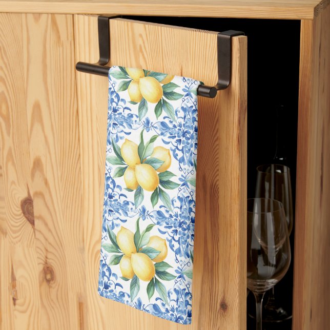 Torchons de cuisine en carrelage bleu citron aquar (Pliage en tiers)