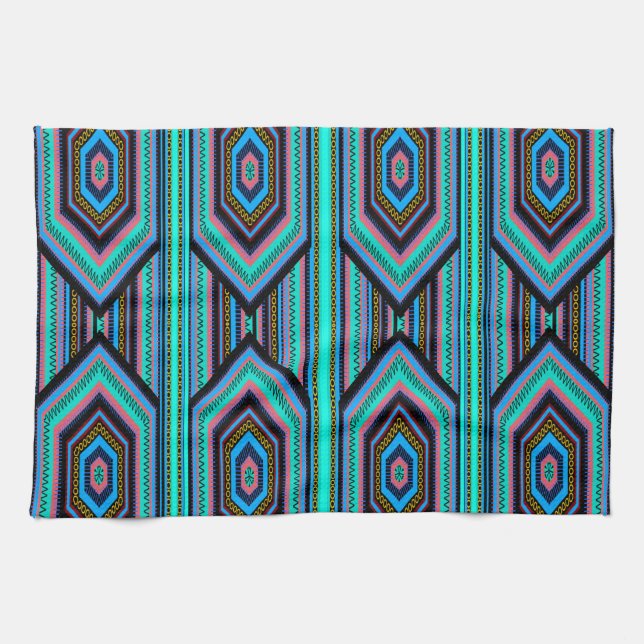 Torchons de cuisine Mexicain rayure inca (1) Bleu  (Horizontal)