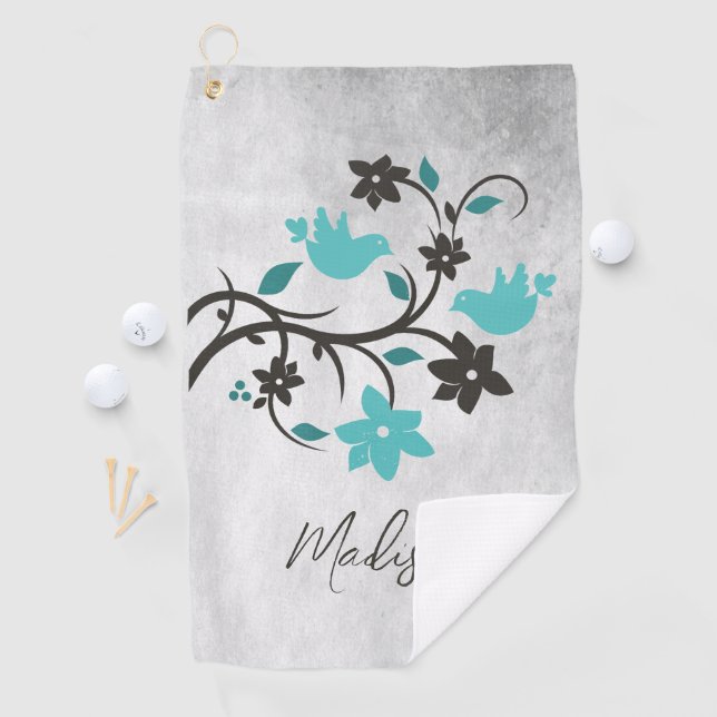 Tordeuse de Lovebirds turquoise Serviette de golf  (En situation)