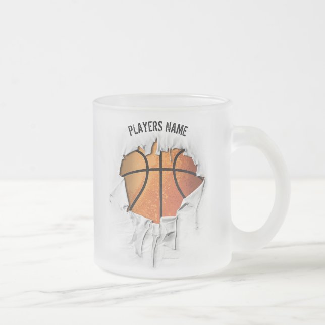 Torn Basketball Frosted Glass Coffee Mug (Droit)