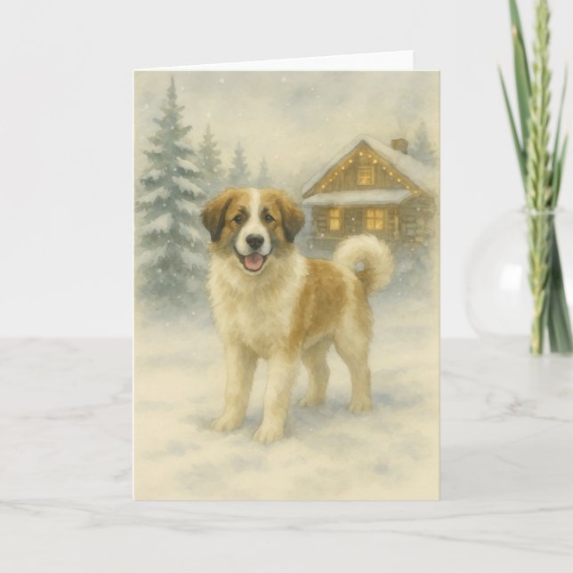 Tornjak Holiday Glow – Carte d'hiver à l'aquarelle (Devant)