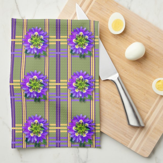 Torrons verts avec des fleurs violettes torchons d (Quart Plié)