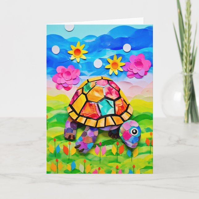 Tortue à fleurs de prairie : Carte Anniversaire de (Devant)