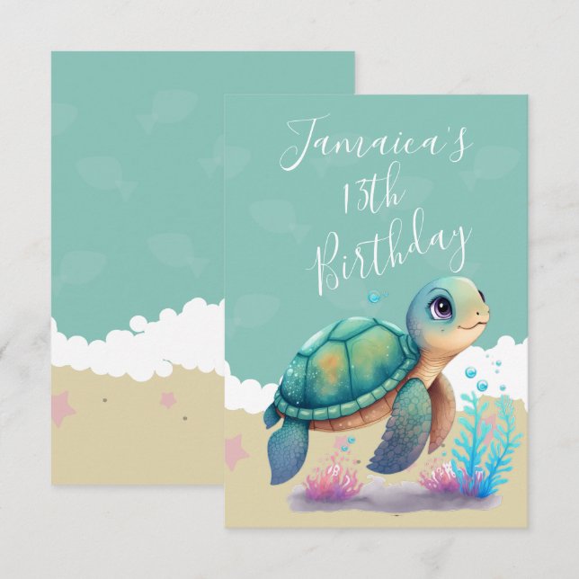 Tortue Aquarelle Océan Anniversaire Merci (Devant / Derrière)