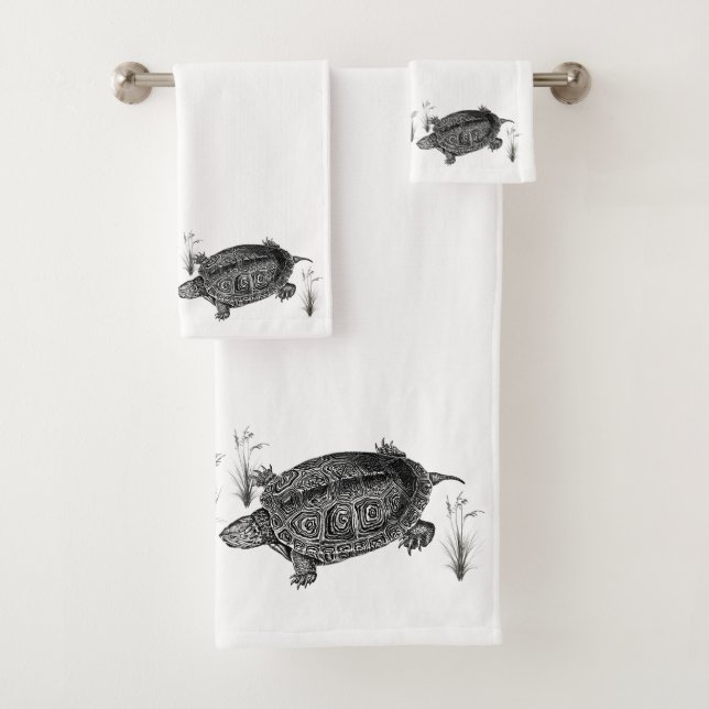 Tortue aquatique noire et blanche (En situation)