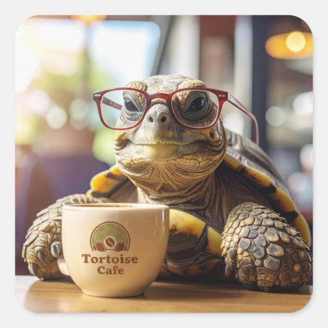 Tortue avec des Lunettes sur des Autocollants Carr (Devant)