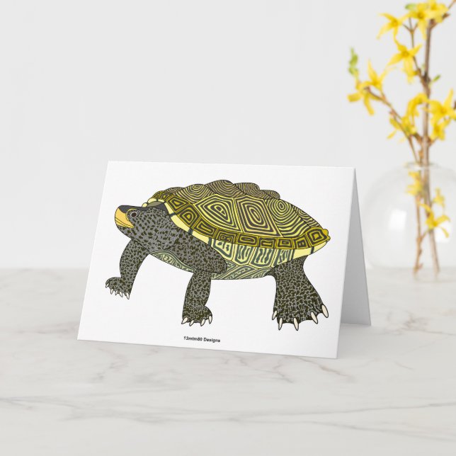 Tortue (blanche) - Carte de vœux (Fleur jaune)