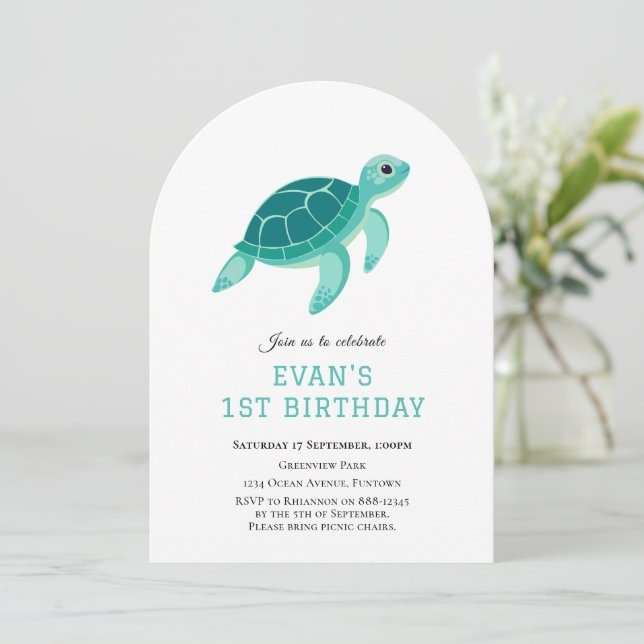Tortue bleue Sous la mer 1ère invitation anniversa (Debout devant)