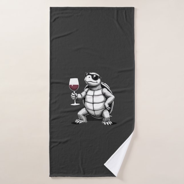 tortue cool buvant du vin rouge impression d'art_1 (Serviette de bain)