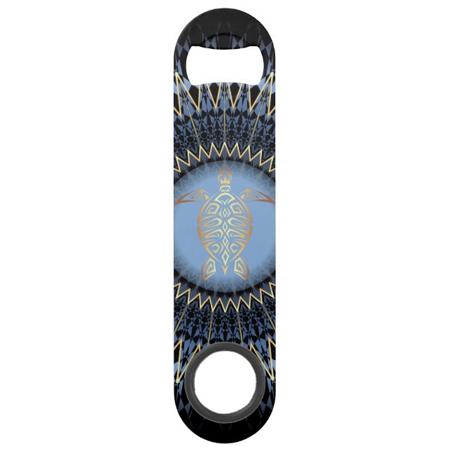 Tortue de mandala noir bleu or côtier (Devant)