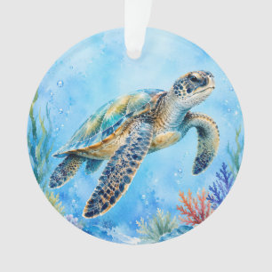Tortue de mer à l'aquarelle sous l'eau