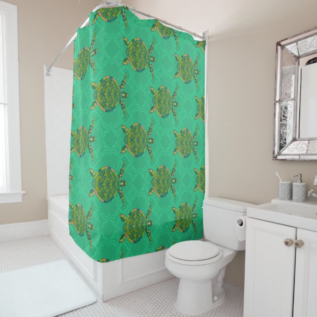 Tortue de mer Aquamarine rideau de douche (En situation)