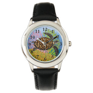Tortue de mer de Hawksbill sur la montre d'enfants