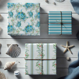 Tortue de mer de Noël et aquarelle Feuille