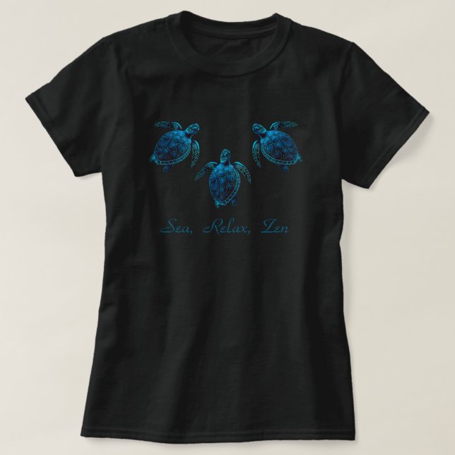 tortue de mer, dessin numérique bleu T-shirt (Design devant)