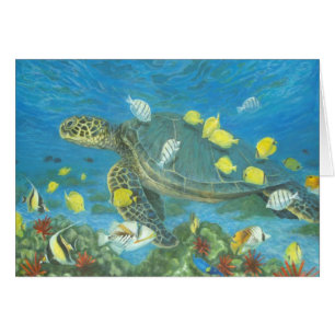 Tortue de mer d'Hawaï avec des fis de récif