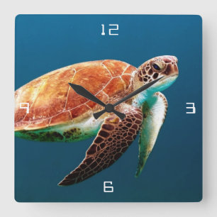 Tortue de mer Grande horloge murale Carré
