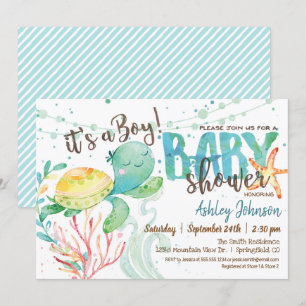 Tortue de mer, invitation Baby shower de mer, Garç