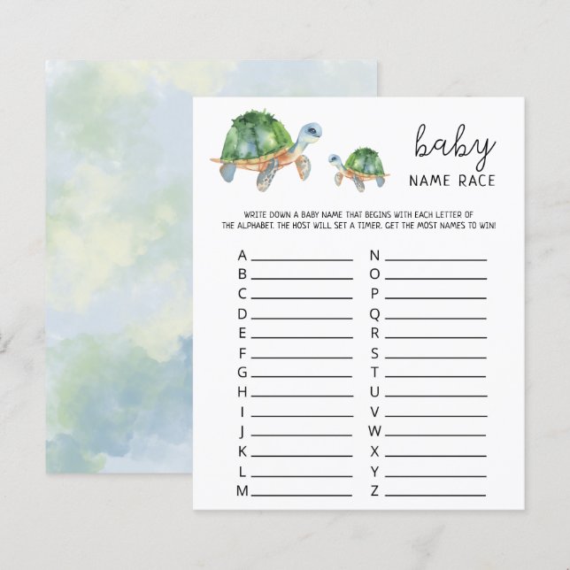 Tortue de mer - Jeu de course de prénoms pour bébé (Devant / Derrière)