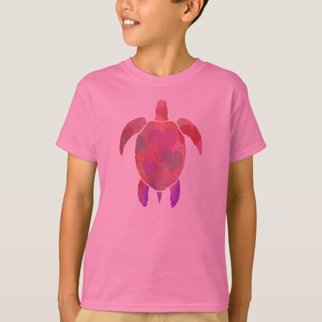 TORTUE de MER ROSE avec le T-SHIRT de COEURS (Devant)