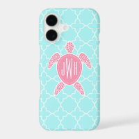 Tortue de mer rose décorée d'un monogramme +
