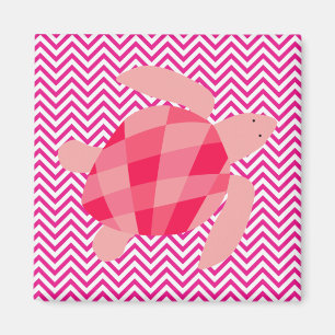 Tortue de mer rose sur aimant à bande rose Chevron