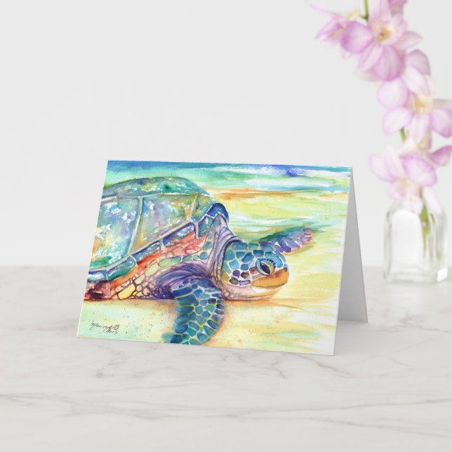 Tortue de mer sur la carte de plage Tropical (Orchidée)