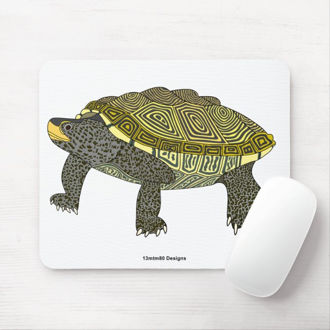 Tortue diamantée (blanche) - Tapis de souris (Avec souris)