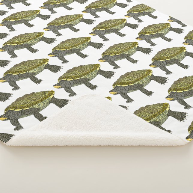 Tortue diamantée (motif blanc) - couverture Sherpa (3/4)