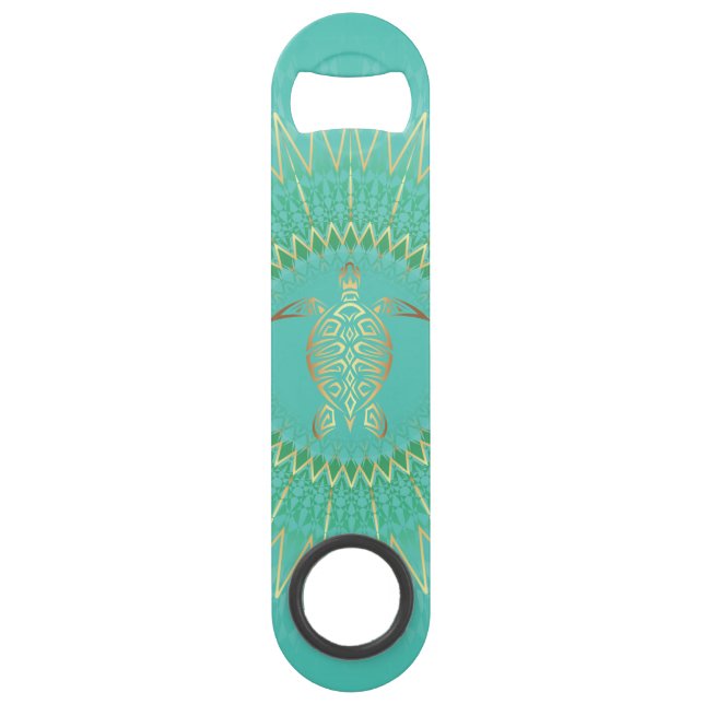 Tortue dorée turquoise mandala animal tribal (Devant)
