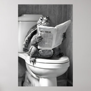 Tortue Drôle Impression Toilettes, Lisant le Journ