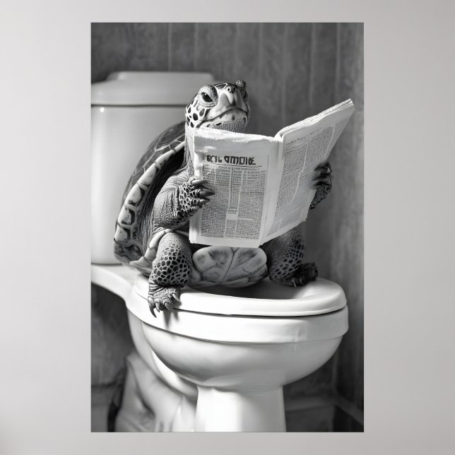 Tortue Drôle Impression Toilettes, Lisant le Journ (Devant)