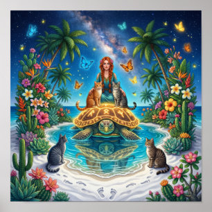 Tortue du Monde Tropical — Impression d'art de fan