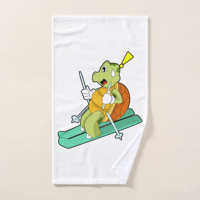 Tortue en skieur avec ski (Serviette à main)