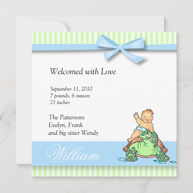 Tortue Faire-part de naissance bébé (Devant)