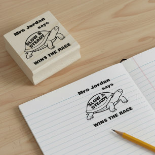 Tortue professeur tampon « Lent et régulier gagne