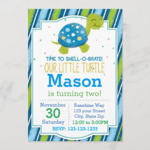 Tortue rayée Invitation d'anniversaire (bleu)