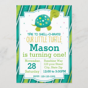 Tortue rayée Invitation d'anniversaire (vert)