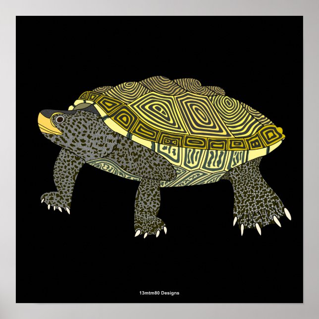 Tortue serpentine (noire) - Affiche imprimée (Devant)