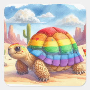 Tortue Tortue Avec Stickers Carré Coquille Arc-En-