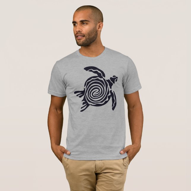 Tortue tribale en T-shirt bleu foncé (Devant entier)