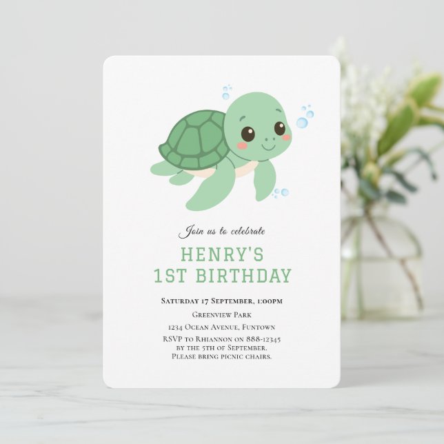 Tortue verte sous la mer 1ère invitation anniversa (Debout devant)