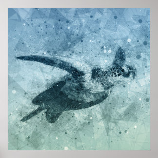 Tortue verte volante géométrique | Poster