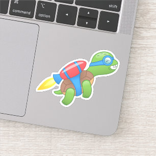 Tortue volante avec un Sticker Jetpack rouge