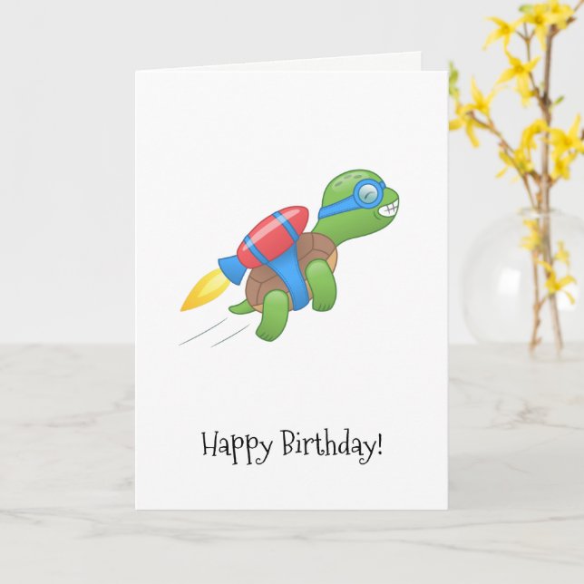 Tortue volante avec une carte d'anniversaire Red J (Fleur jaune)