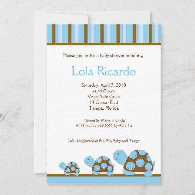 Tortues Bleues Mood Baby shower rayé invitation 5  (Devant)