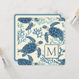 Tortues de mer bleu et crème Monogramme